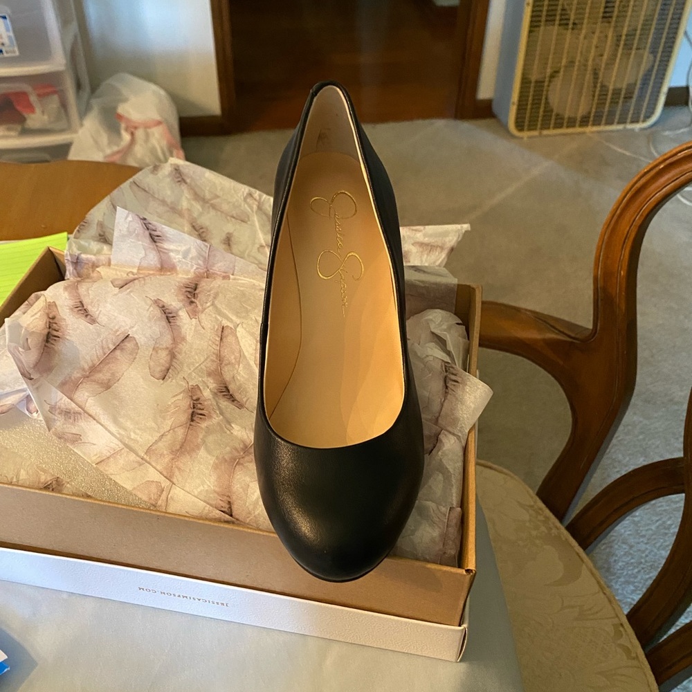 Jessica Simpson Black Leather Wedge Pumps